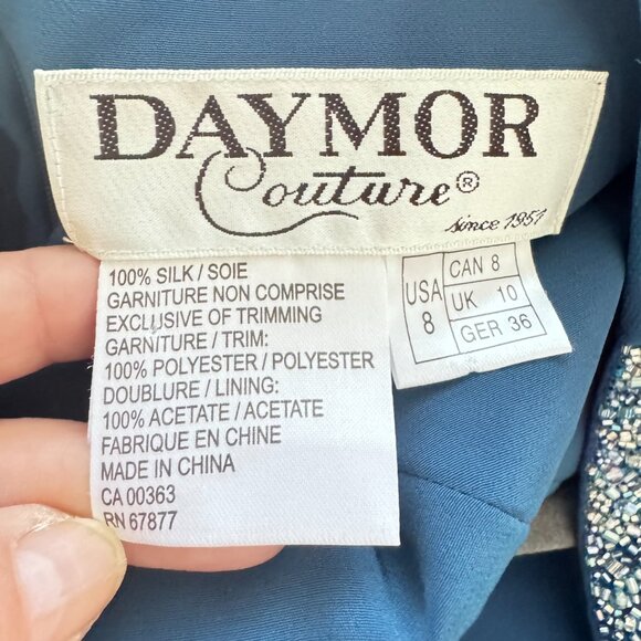 💃 NWT Alexander by Daymor Teal Cold Shoulder Tiered Dress Sz 8 –Wedding, Formal - Picture 11 of 12